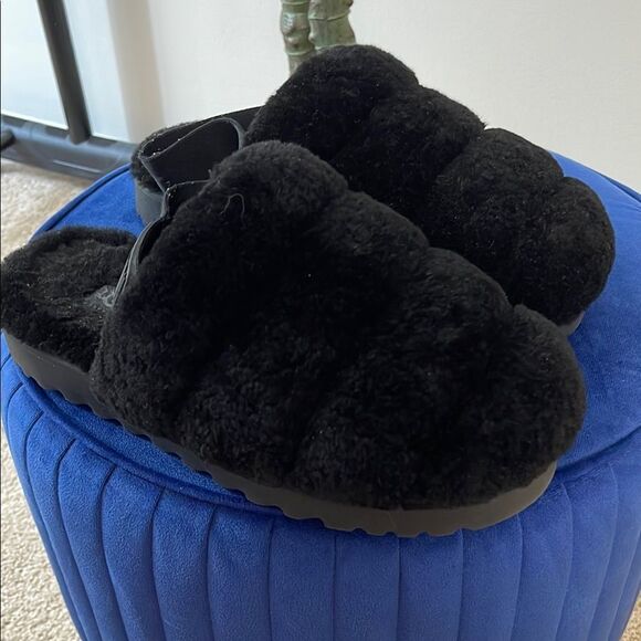 UGG Black Fluffy Yeah Slingback Slides Size 9 - Picture 2 of 5